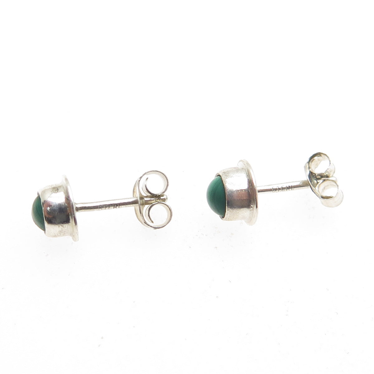 925 Sterling Silver Vintage Real Malachite Stud Earrings