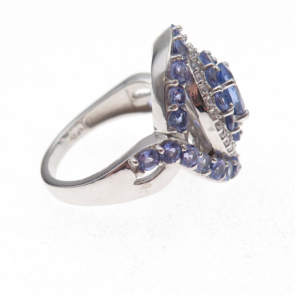 Chuck Clemency 925 Sterling Silver Real Tanzanite & White Topaz Ring Size 8.25