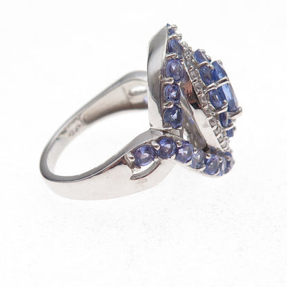 Chuck Clemency 925 Sterling Silver Real Tanzanite & White Topaz Ring Size 8.25