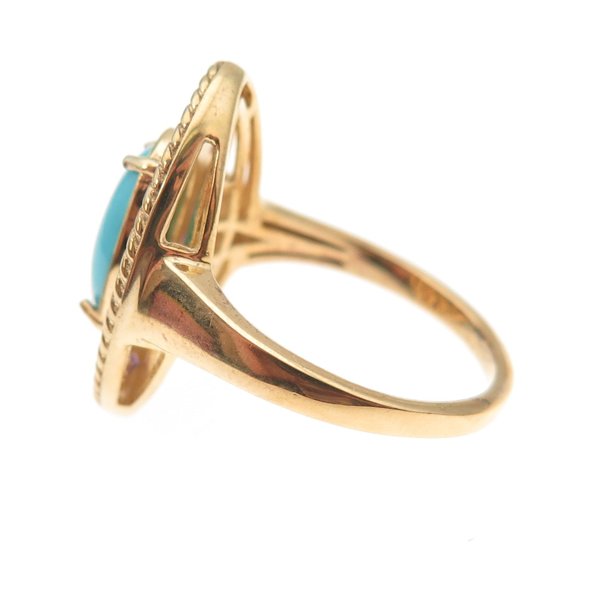 D'Joy 925 Sterling Silver Gold Plated Real Turquoise & Multi-Gem Ring Size 8