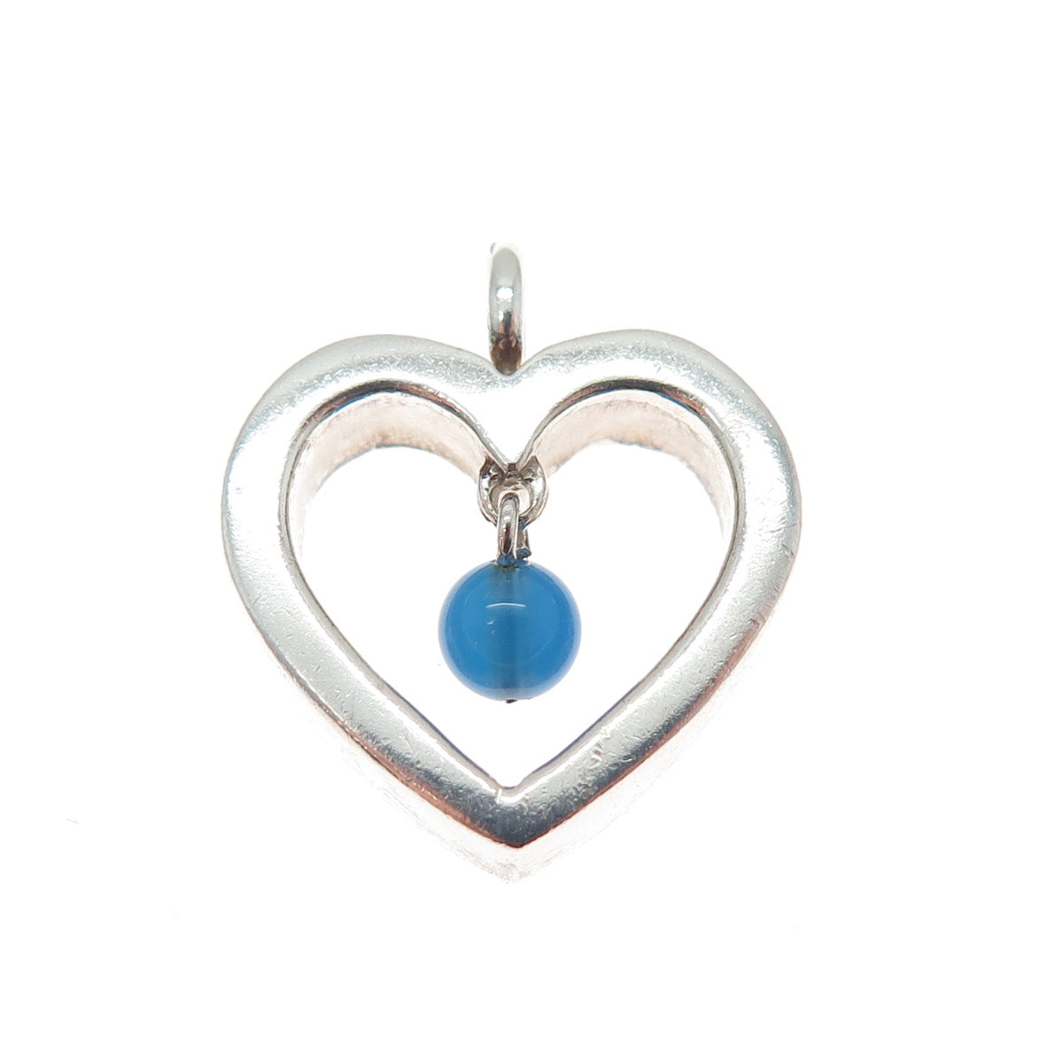 925 Sterling Silver Vintage Real Chalcedony Open Heart Minimalist Charm Pendant