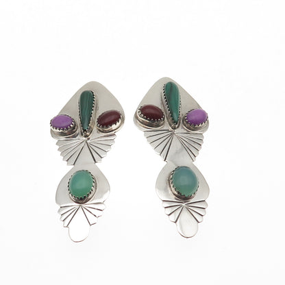Cester Charley Navajo Old Pawn 925 Sterling Silver Vintage Multi-Gem Earrings