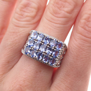 925 Sterling Silver Real Oval-Cut Tanzanite Cluster Ring Size 8