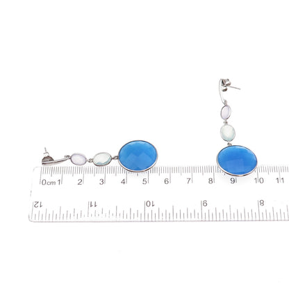 925 Sterling Silver Real Multi-Color Gemstone Dangle Earrings