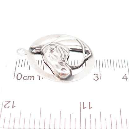 Beau 925 Sterling Silver Antique Art Deco Horse Oxidized Charm Pendant