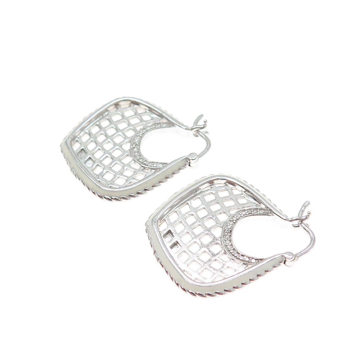 SAI 925 Sterling Silver Enamel Round-Cut C Z Cage Heart Earrings