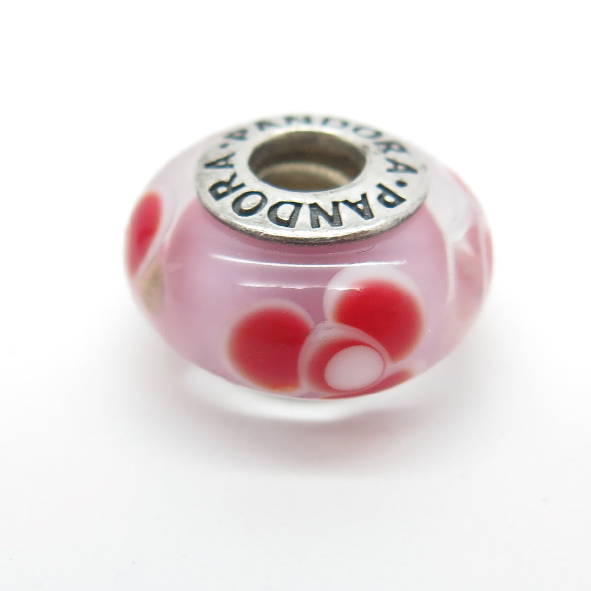 PANDORA 925 Sterling Silver Murano Glass Red Flower Bead Charm