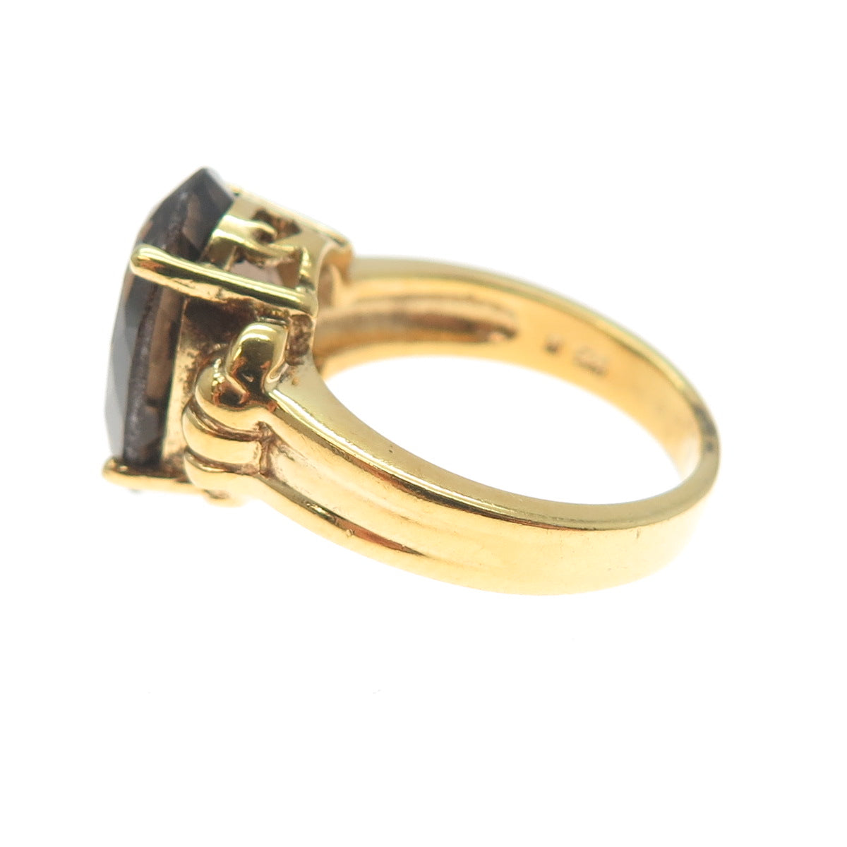 KEN CRAFTS Sterling Silver Gold Plated Real Oval-Cut Smoky Quartz Ring Size 6