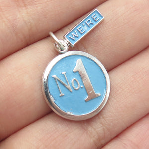 GRIFFITH & SONS Sterling Silver Vintage Enamel We're Number One Round Pendant