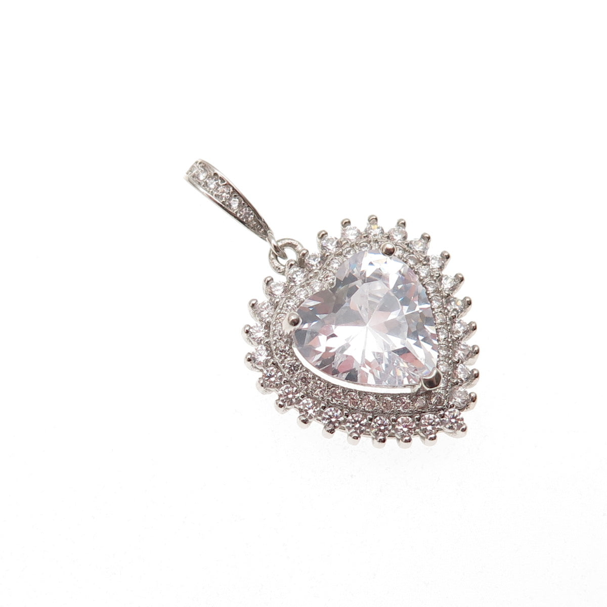 925 Sterling Silver Heart & Round-Cut C Z Charm Pendant