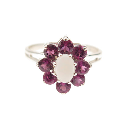 Monica Jain 925 Sterling Silver Real Opal & Amethyst Floral Ring Size 7.25