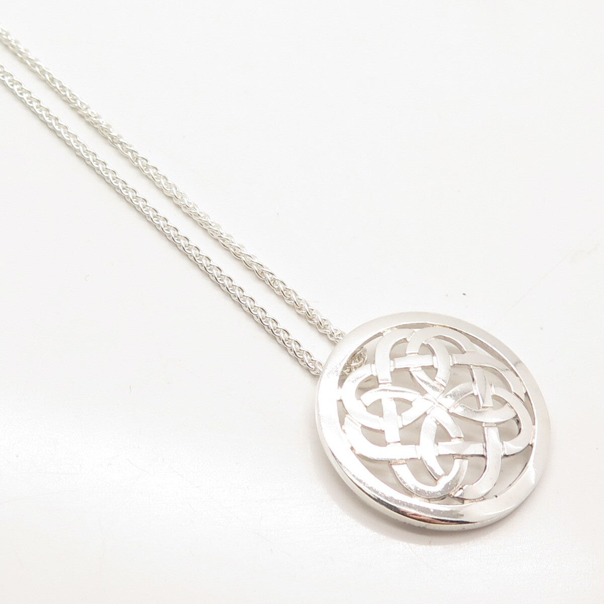 925 Sterling Silver Vintage Celtic Pendant Braided Chain Necklace 16"