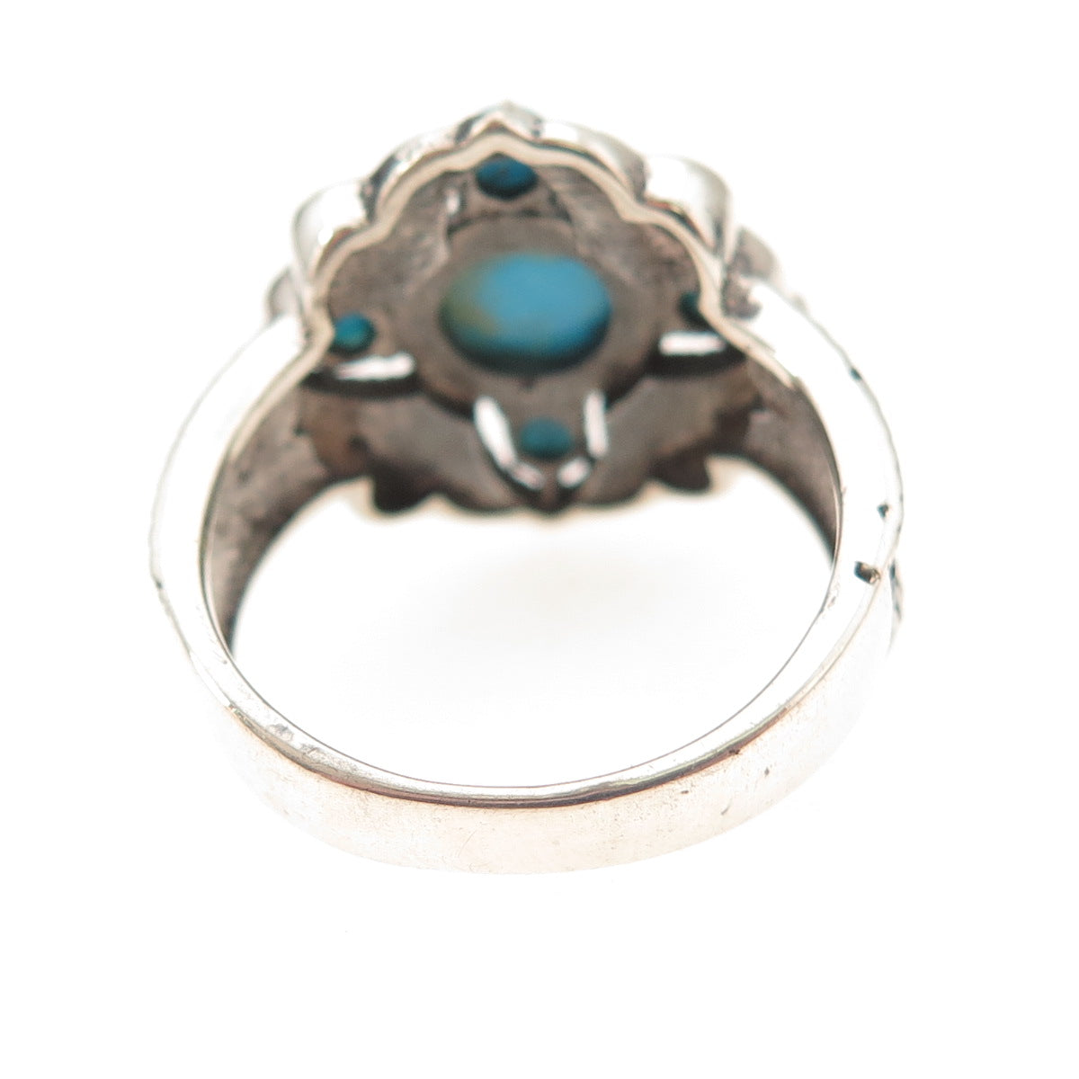 925 Sterling Silver Real Sleeping Beauty Turquoise Oxidized Ring Size 8.25