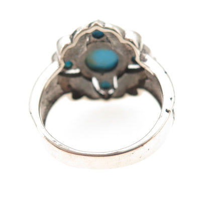 925 Sterling Silver Real Sleeping Beauty Turquoise Oxidized Ring Size 8.25