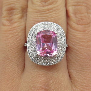 DSMK 925 Sterling Silver Lab-Created Pink Sapphire & C Z Ring Size 7.25