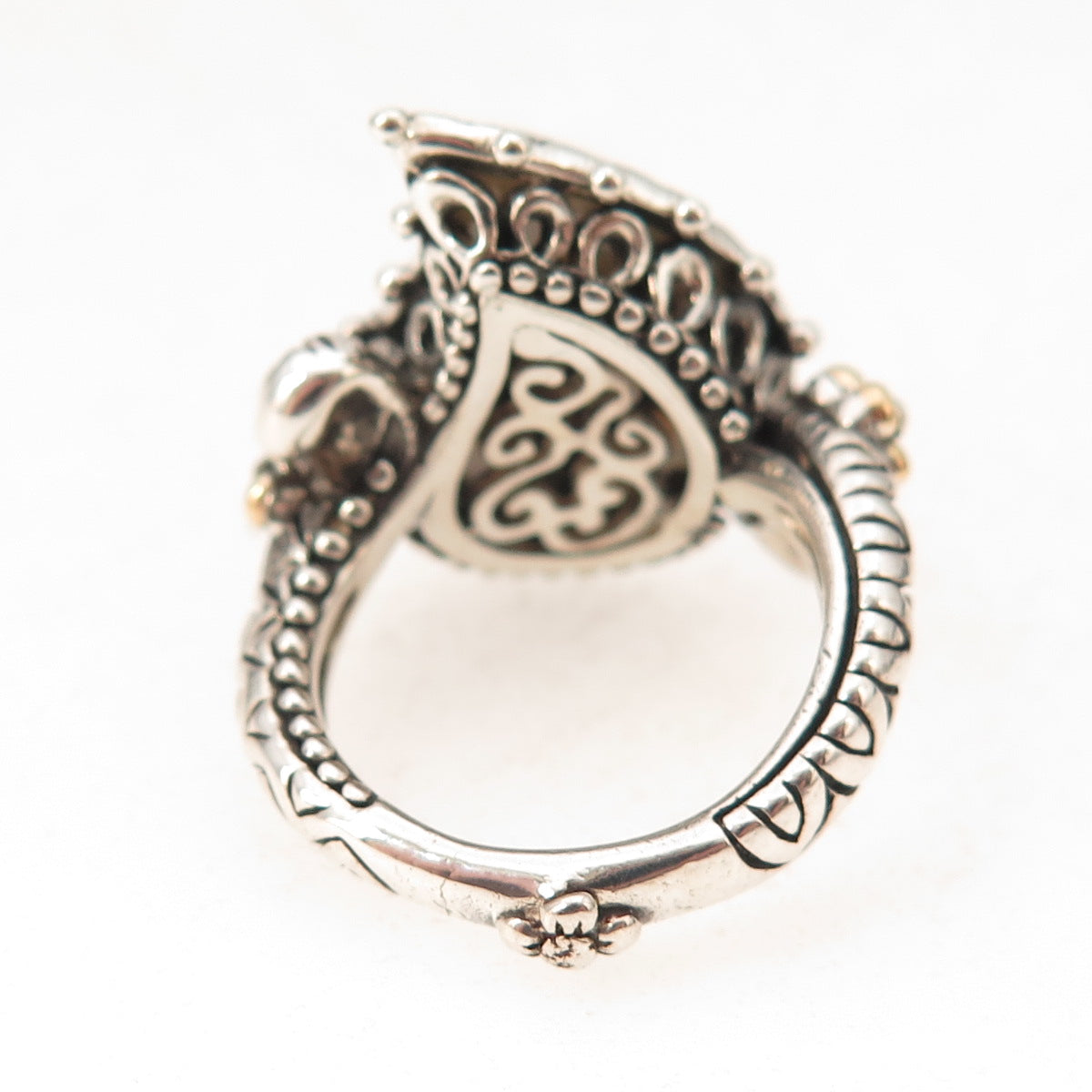 Barbara Bixby 925 Sterling 18K Gold Chalcedony & Sapphire Paisley Ring Size 5.25