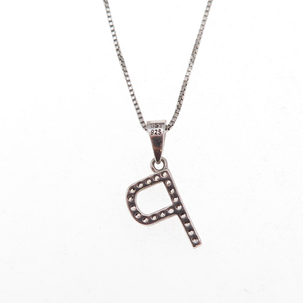 925 Sterling Silver Round-Cut C Z Letter P Initial Box Chain Necklace 18"