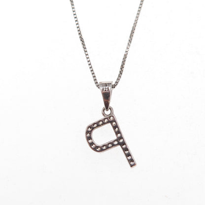 925 Sterling Silver Round-Cut C Z Letter P Initial Box Chain Necklace 18"