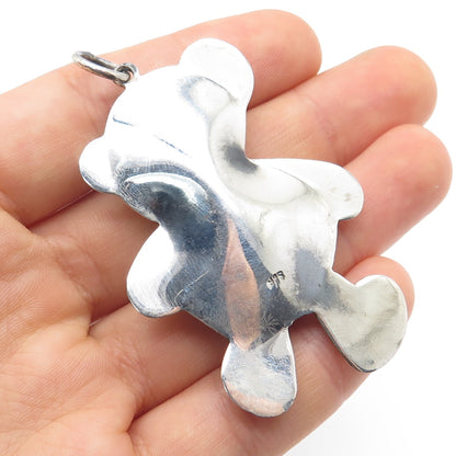 925 Sterling Silver Vintage Teddy Bear Oxidized Pendant