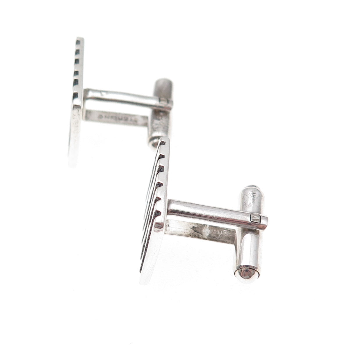 925 Sterling Silver Vintage Modernist Zebra Pattern Oxidized Cufflinks