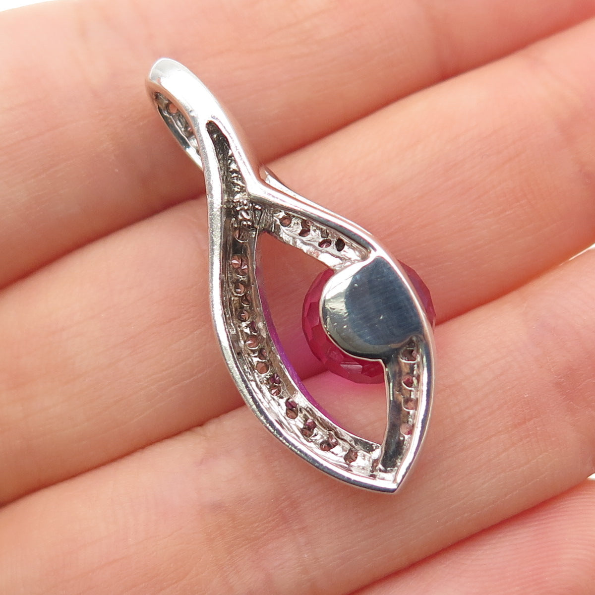 925 Sterling Silver Lab-Created Pink Sapphire & C Z Infinity Slide Pendant