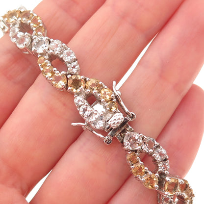 925 Sterling Silver Real Round-Cut Citrine & White Topaz Infinity Bracelet 7"