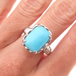 925 Sterling Silver Real Sleeping Beauty Turquoise Modernist Ring Size 8