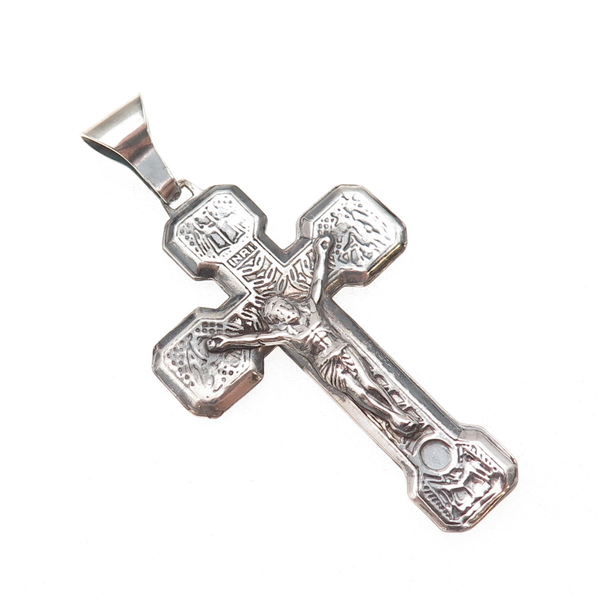 925 Sterling Silver Vintage Italy Way of the Cross Oxidized Crucifix Pendant
