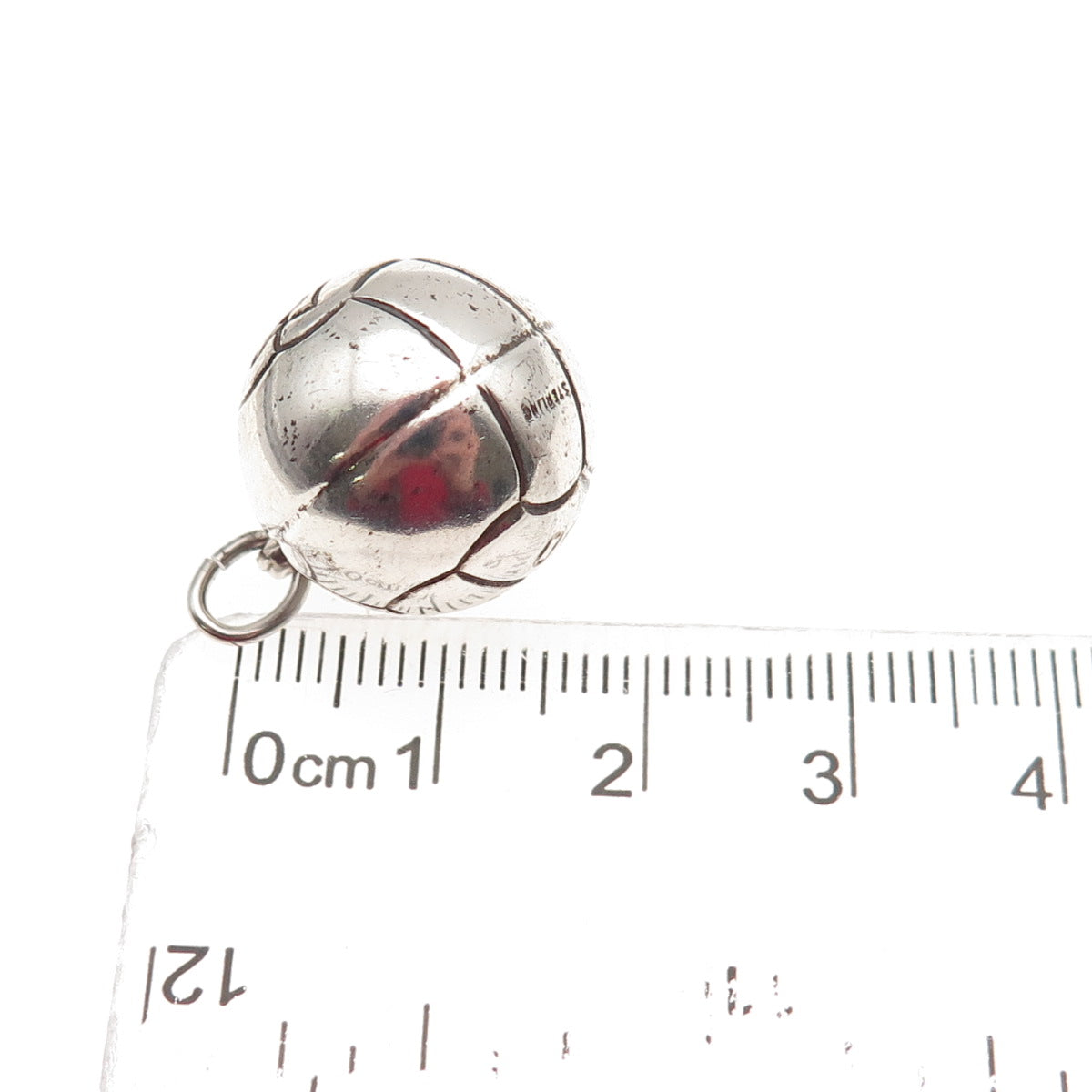 925 Sterling Silver Vintage Engraved Basketball Ball Oxidized 3D Mini Pendant
