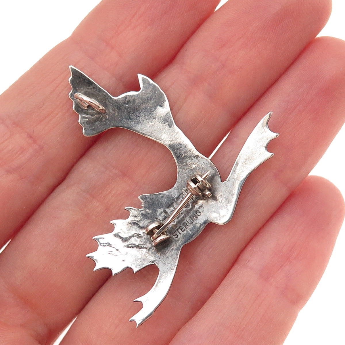 Handmade Indian Jewelry Old Pawn 925 Sterling Turquoise Roadrunner Pin Pendant