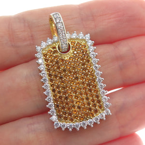 DADWANI 925 Sterling Silver Gold Plated White & Fire C Z Tag Pendant