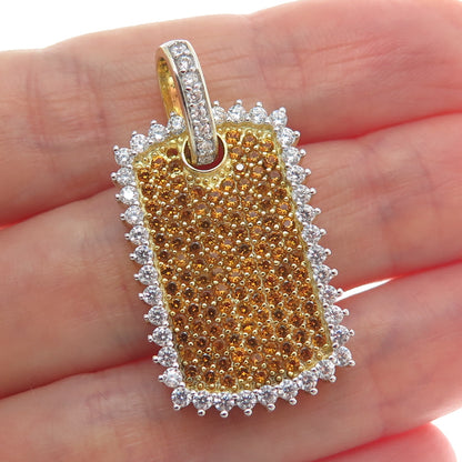 DADWANI 925 Sterling Silver Gold Plated White & Fire C Z Tag Pendant