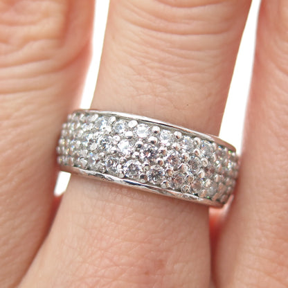 925 Sterling Silver Round-Cut C Z Sparkle Band Ring Size 7