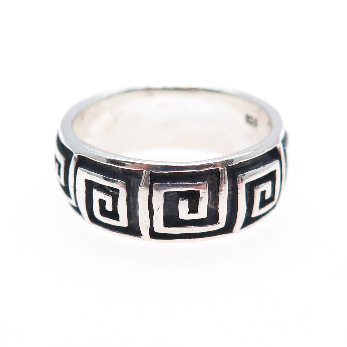 925 Sterling Silver Vintage Greek Maze Oxidized Band Ring Size 9.5