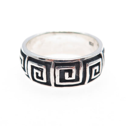 925 Sterling Silver Vintage Greek Maze Oxidized Band Ring Size 9.5