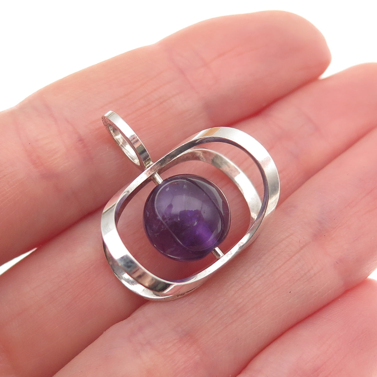 KUPITTAAN KULTA 925S Sterling Silver Vintage Finland Amethyst Modernist Pendant