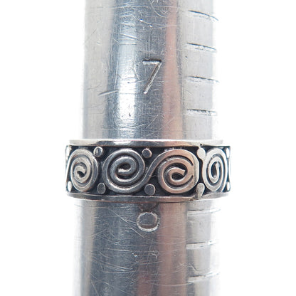 925 Sterling Silver Vintage Spiral Oxidized Band Ring Size 8