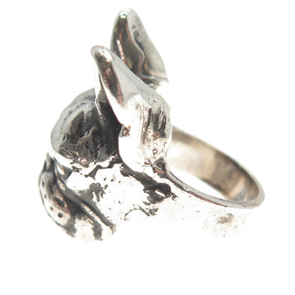 925 Sterling Silver Vintage French Bulldog Oxidized Ring Size 4.5