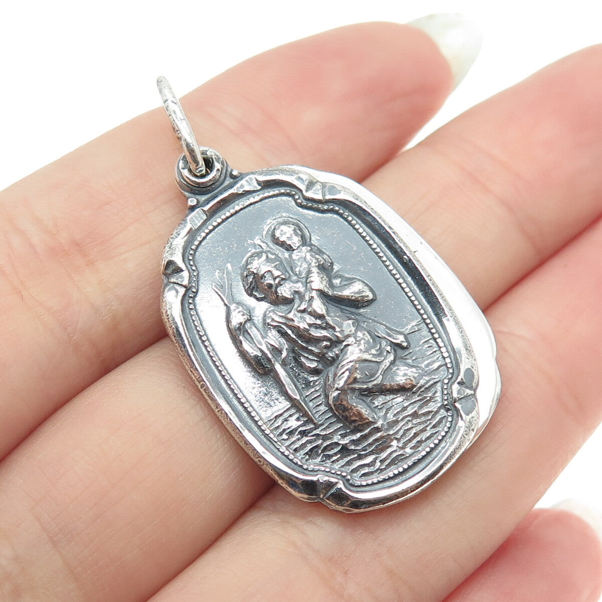 M. DE JEAN 925 Sterling Silver Antique St. Mary & Christopher Slide Pendant