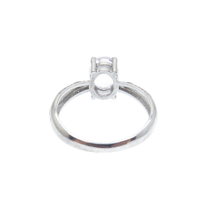 925 Sterling Silver Real Diamond Accent & Oval-Cut Amethyst Ring Size 7