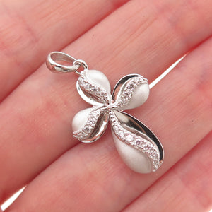 Ross Simons 925 Sterling Silver Round-Cut C Z Floral Cross Charm Pendant