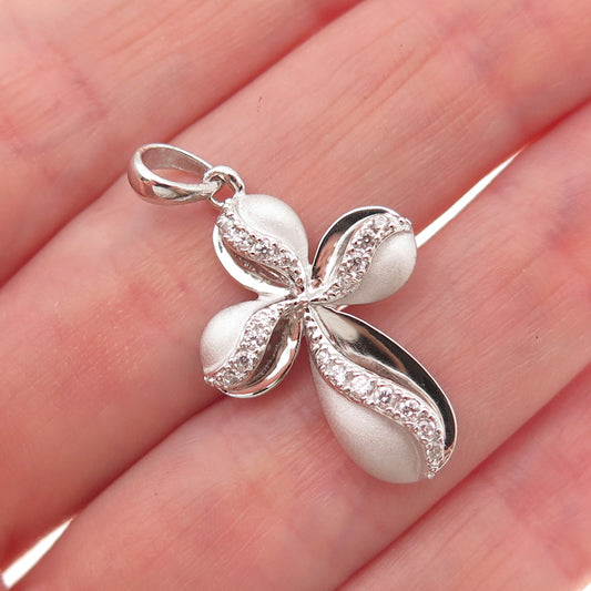 Ross Simons 925 Sterling Silver Round-Cut C Z Floral Cross Charm Pendant
