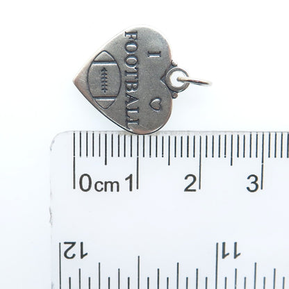 925 Sterling Silver Vintage I Love Football Heart Tag Minimalist Charm Pendant