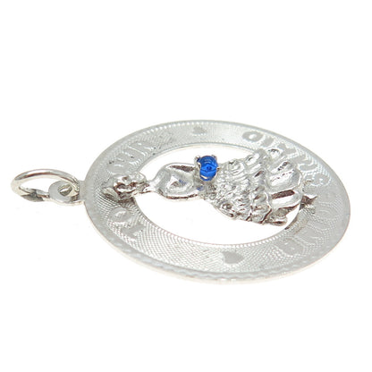 925 Sterling Silver Vintage M&M Blue Glass "To Our Bridesmaid" Round Pendant