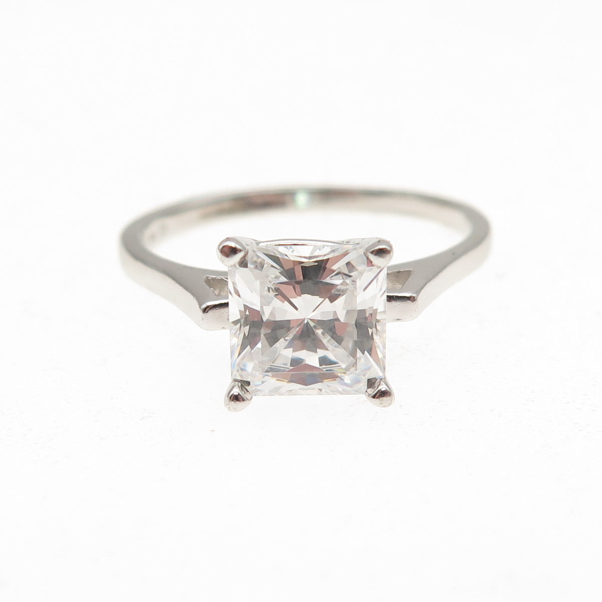 925 Sterling Silver Princess-Cut C Z Engagement Ring Size 9
