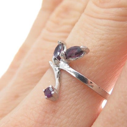 925 Sterling Silver Vintage Real Marquise & Round-Cut Amethyst Ring Size 6.75