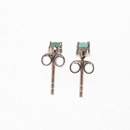 D'Joy 925 Sterling Silver Real Diamond & Emerald Stud Earrings