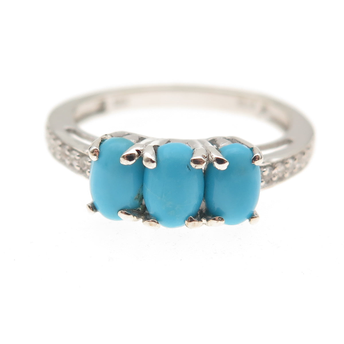 Chuck Clemency 925 Sterling Silver Real Turquoise & White Topaz Ring Size 8.25