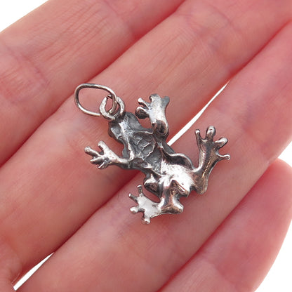 925 Sterling Silver Vintage Frog Good Luck Oxidized Charm Pendant