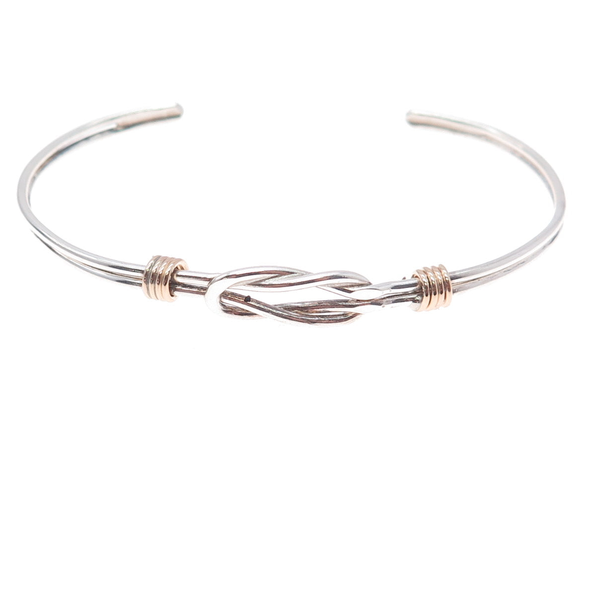 925 Sterling Silver Gold Filled Vintage Love Knot Adjustable Cuff Bracelet 6"